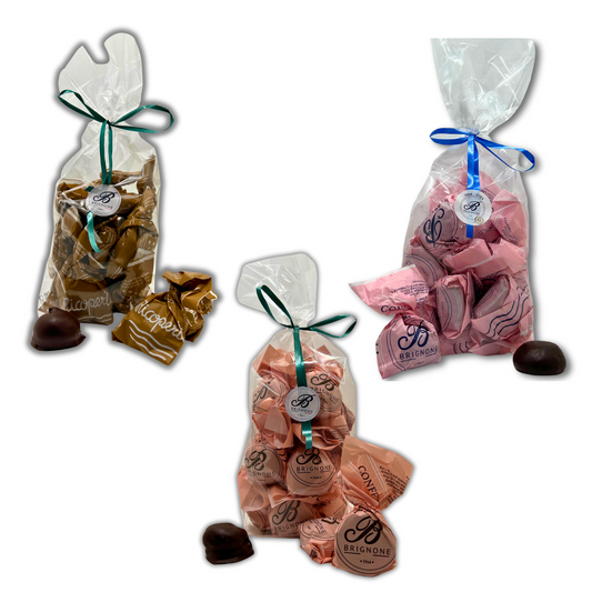 Praline Artigianali - Nocciola Vegana, PescAmaretto e Torrone - Box Convenienza