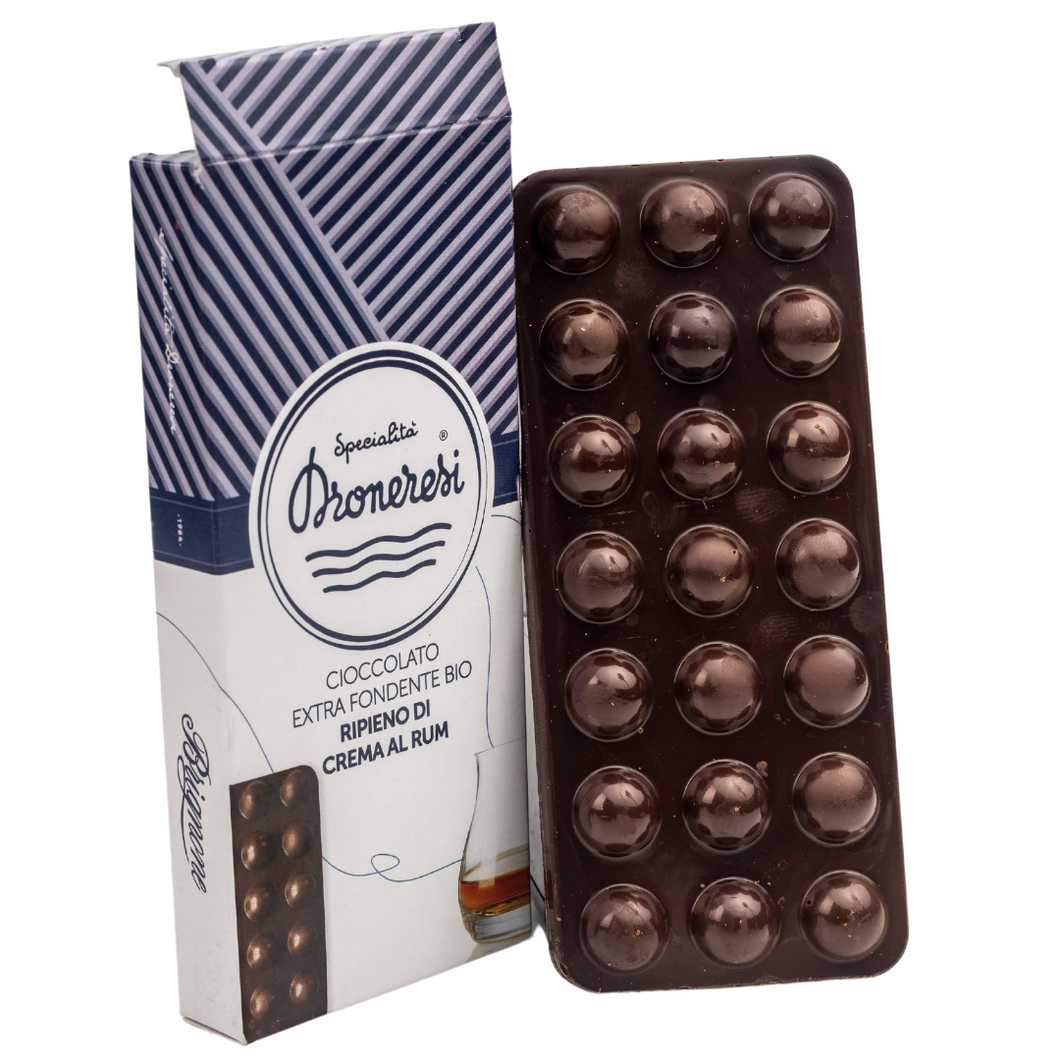 Droneretta - Tavoletta di Cioccolato Extra Fondente 70% Bio - Ripiena di Cioccolato al Rhum